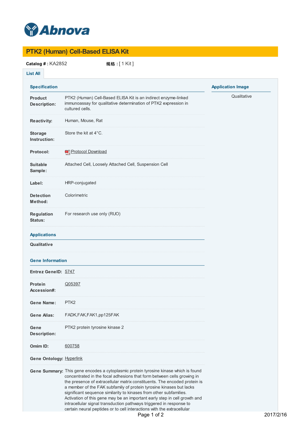 PTK2 (Human) Cell-Based ELISA Kit