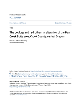 The Geology and Hydrothermal Alteration of the Bear Creek Butte Area, Crook County, Central Oregon