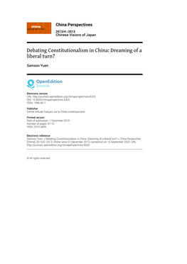 Debating Constitutionalism in China: Dreaming of a Liberal Turn?