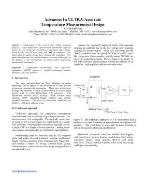 Advances in ULTRA-Accurate Temperature Measurement Design Kristin Sullivan Data Translation, Inc