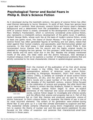 Psychological Terror and Social Fears in Philip K. Dick's Science Fiction
