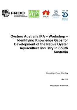 Oysters Australia IPA – Workshop – Identifying Knowledge Gaps for Development of the Native Oyster Aquaculture Industry in South Australia