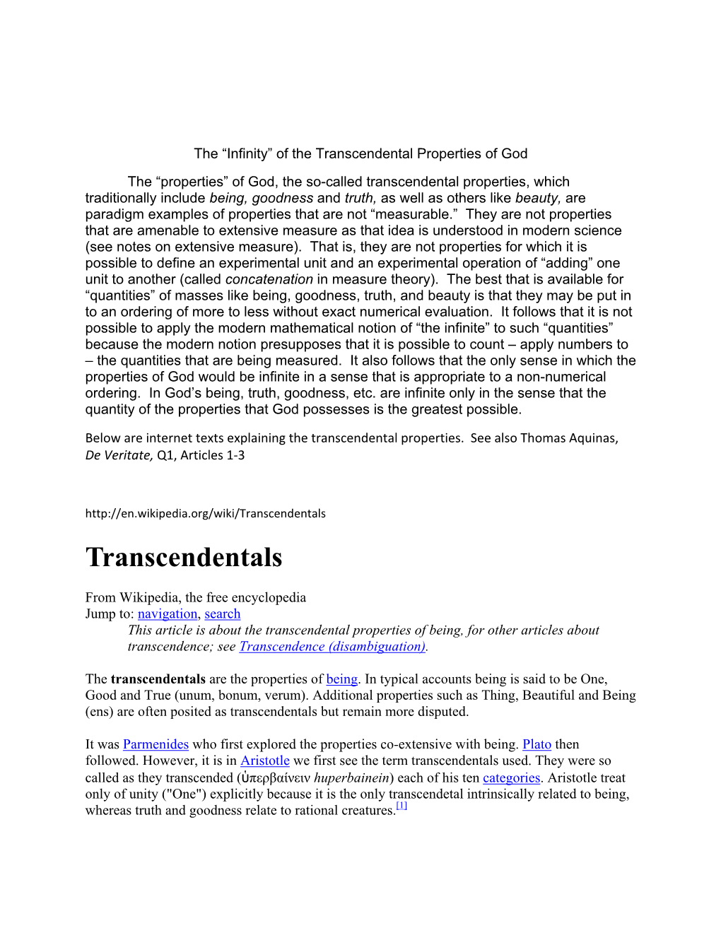 Notes on God's Transcendental Properties 1.Pdf