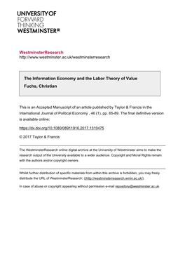 Westminsterresearch the Information Economy and the Labor Theory Of
