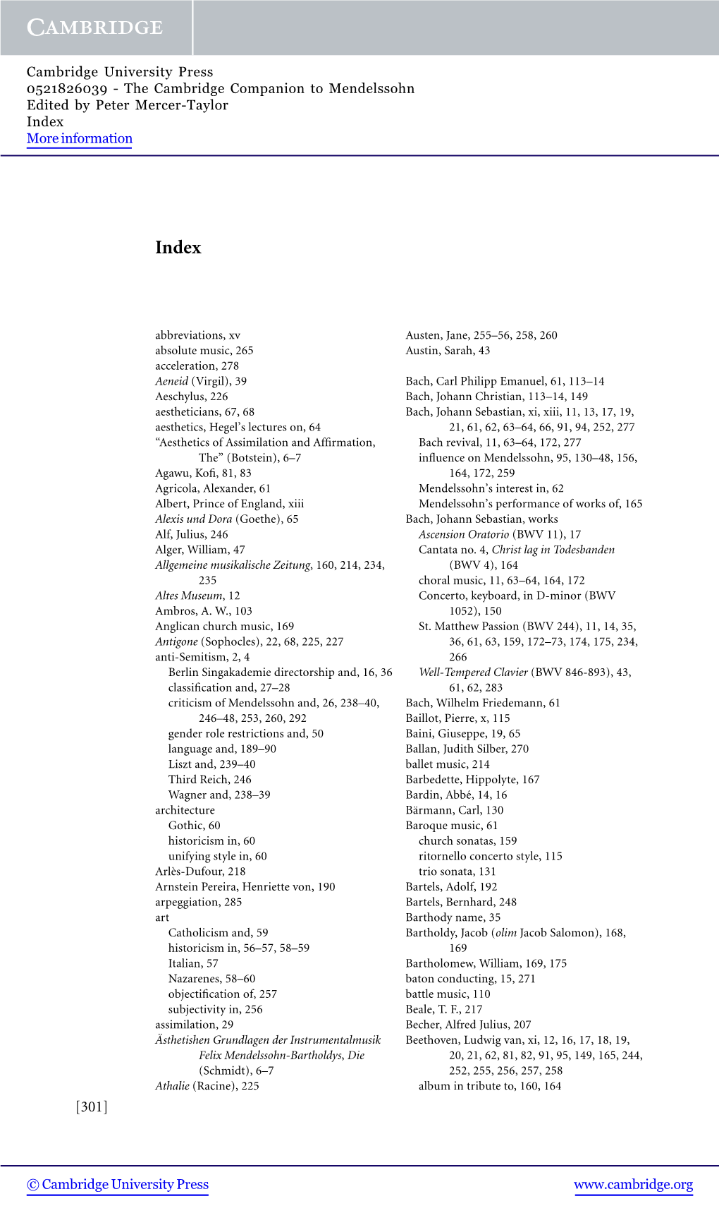 The Cambridge Companion to Mendelssohn Edited by Peter Mercer-Taylor Index More Information