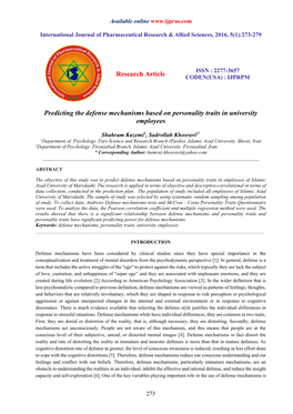 Research Article Predicting the Defense Mechanisms Based On