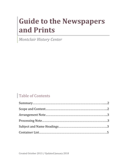 Guide to the Newspapers and Prints Montclair History Center