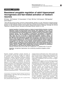 Basolateral Amygdala Regulation of Adult Hippocampal Neurogenesis