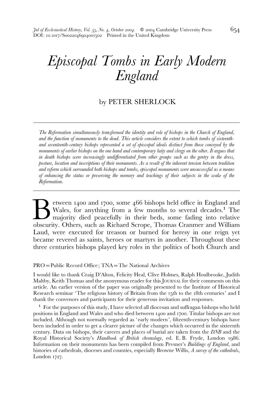 Episcopal Tombs in Early Modern England