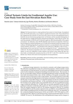 Critical Tectonic Limits for Geothermal Aquifer Use: Case Study from the East Slovakian Basin Rim