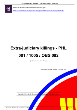 Extra-Judiciary Killings - PHL 001 / 1005 / OBS 092