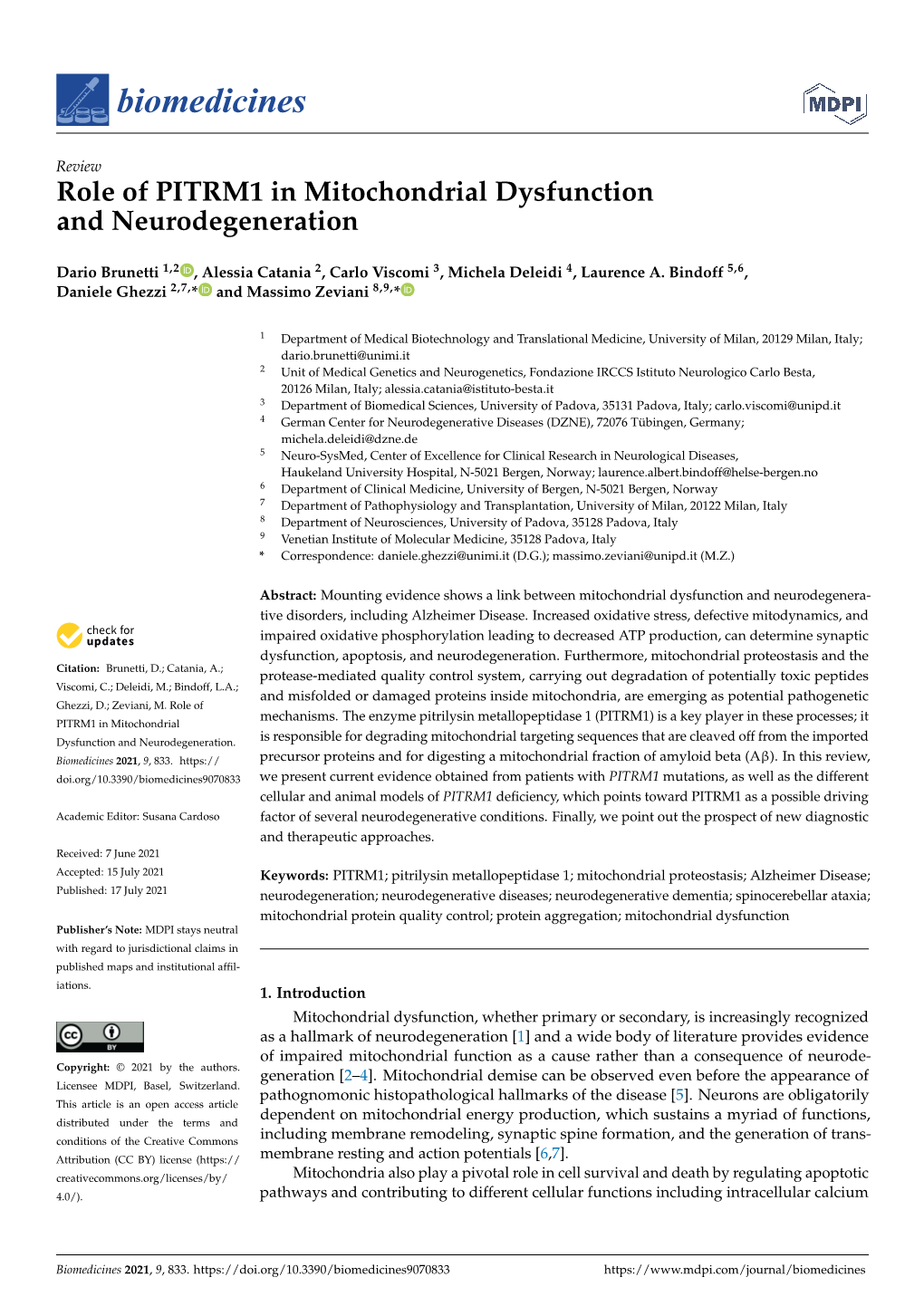 Role of PITRM1 in Mitochondrial Dysfunction and Neurodegeneration