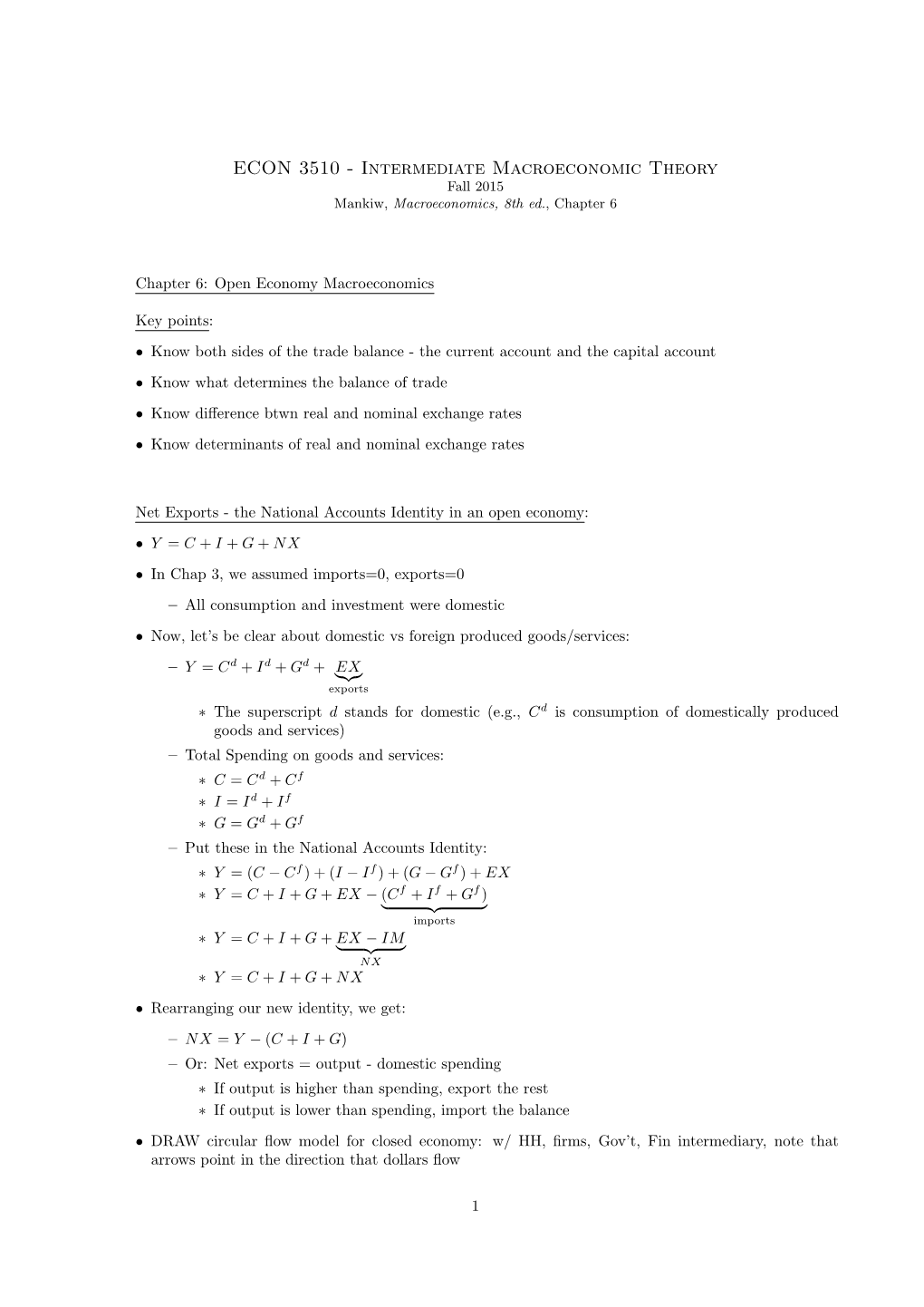 Intermediate Macroeconomic Theory Fall 2015 Mankiw, Macroeconomics, 8Th Ed., Chapter 6