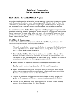 Beth Israel Congregation Bar/Bat Mitzvah Handbook
