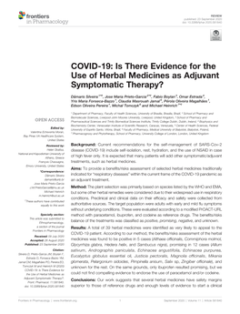 COVID-19: Is There Evidence for the Use of Herbal Medicines As Adjuvant Symptomatic Therapy?