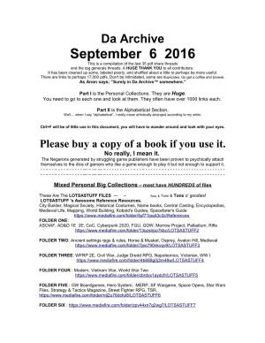 September 6 2016 This Is a Compilation of the Last 35 Pdf Share Threads and the Rpg Generals Threads
