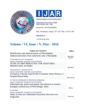 Volume : VI, Issue : V, May - 2016