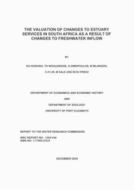The Valuation of Changes to Estuary Services in South Africa As a Result of Changes to Freshwater Inflow