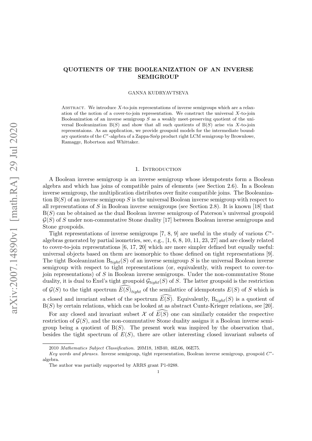 Quotients of the Booleanization of an Inverse Semigroup 3