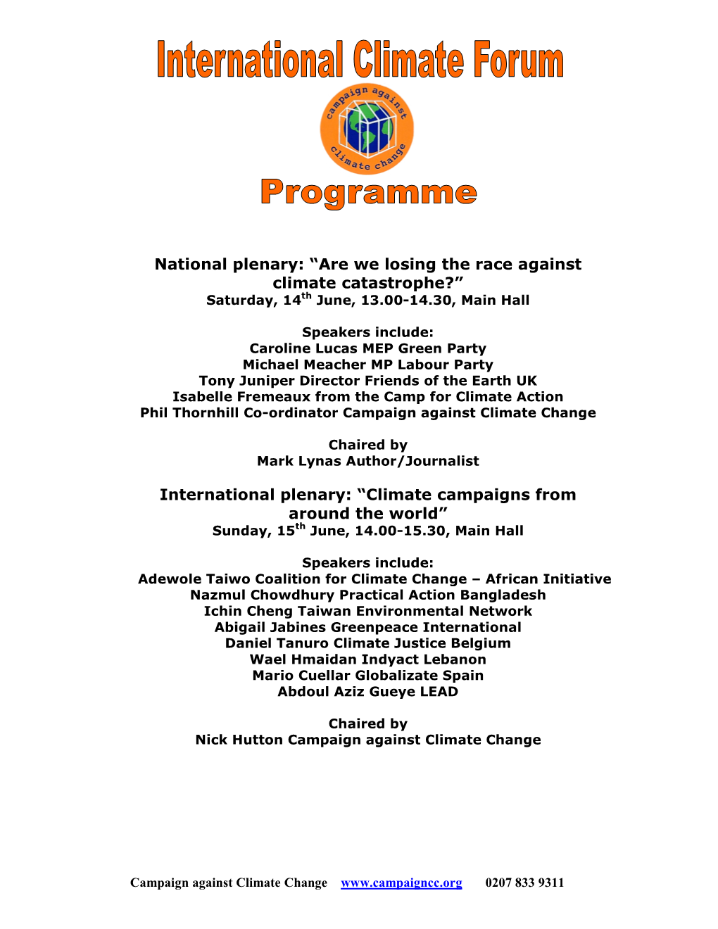 Climate Forum Programme