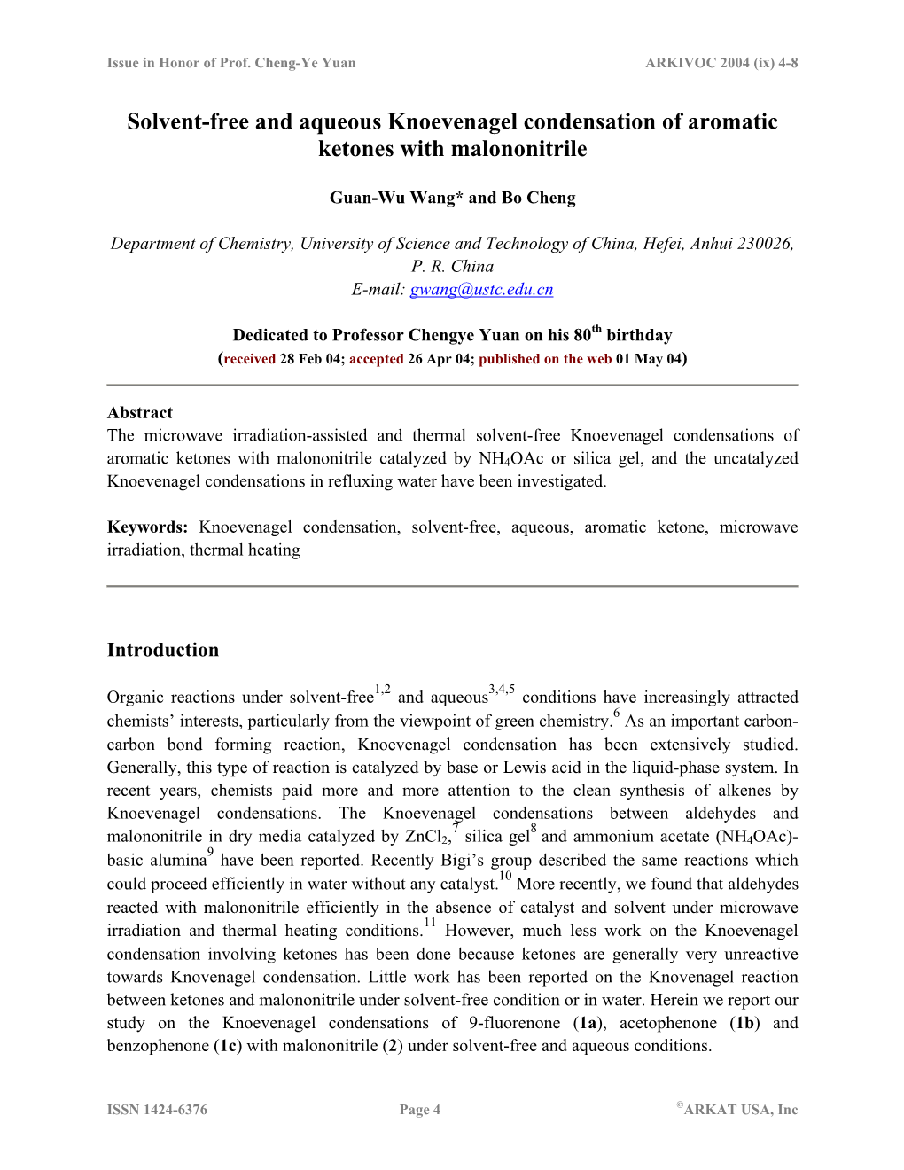 Solvent-Free and Aqueous Knoevenagel Condensation of Aromatic Ketones with Malononitrile