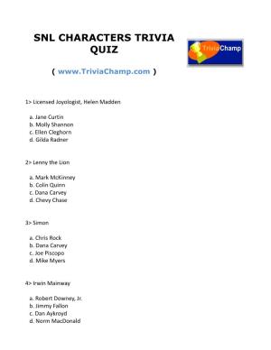 Snl Characters Trivia Quiz