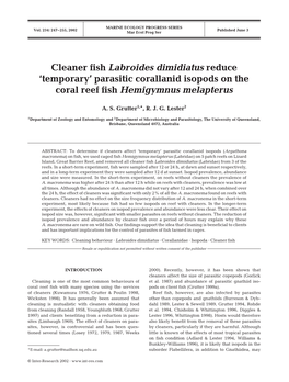 Cleaner Fish Labroides Dimidiatus Reduce'temporary'parasitic