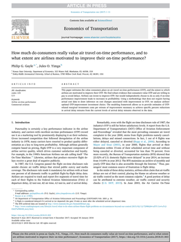 How Much Do Consumers Really Value Air Travel On-Time Performance, and to What Extent Are Airlines Motivated to Improve Their On-Time Performance?