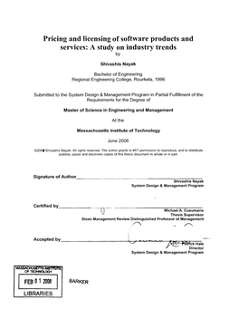 Pricing and Licensing of Software Products and Services: a Study on Industry Trends By