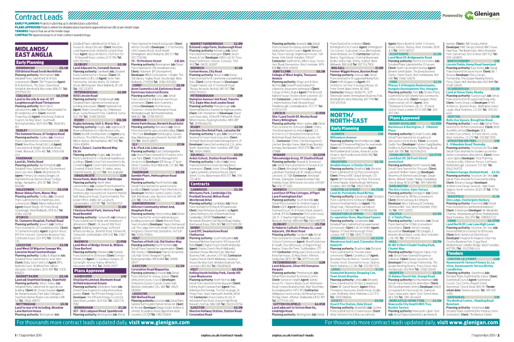 Contract Leads Powered by EARLY PLANNING Projects in Planning up to Detailed Plans Submitted