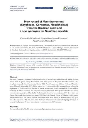 New Record of Nausithoe Werneri (Scyphozoa, Coronatae