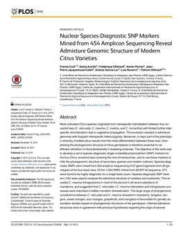 Nuclear Species-Diagnostic SNP Markers Mined from 454 Amplicon Sequencing Reveal Admixture Genomic Structure of Modern Citrus Varieties