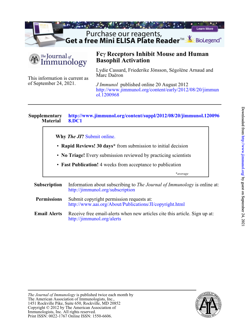 Basophil Activation Receptors Inhibit Mouse and Human Γ Fc