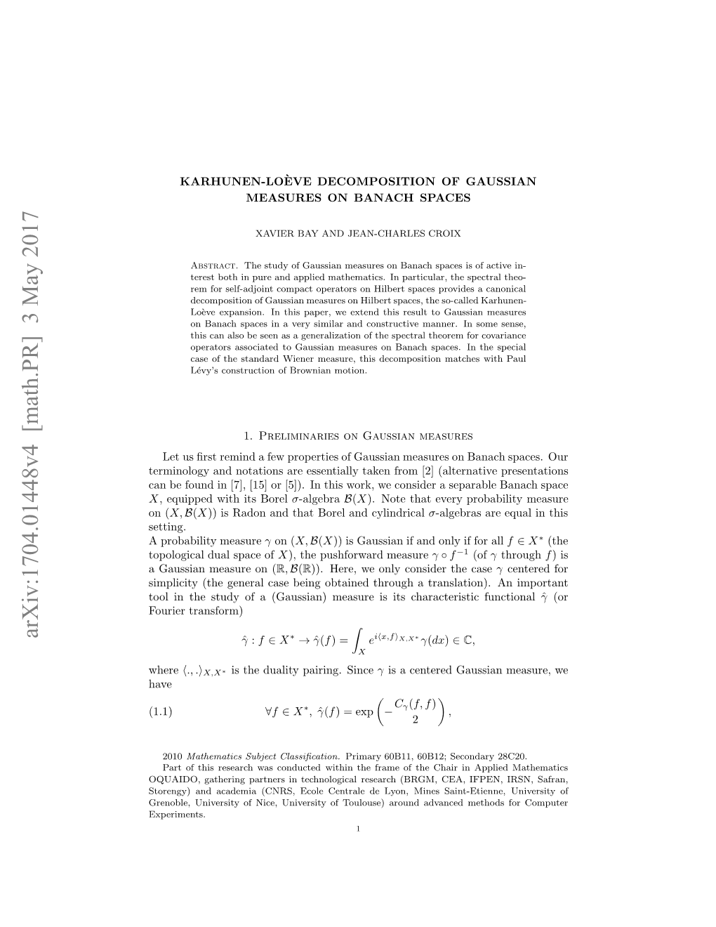 Karhunen-Lo\Eve Decomposition of Gaussian Measures on Banach