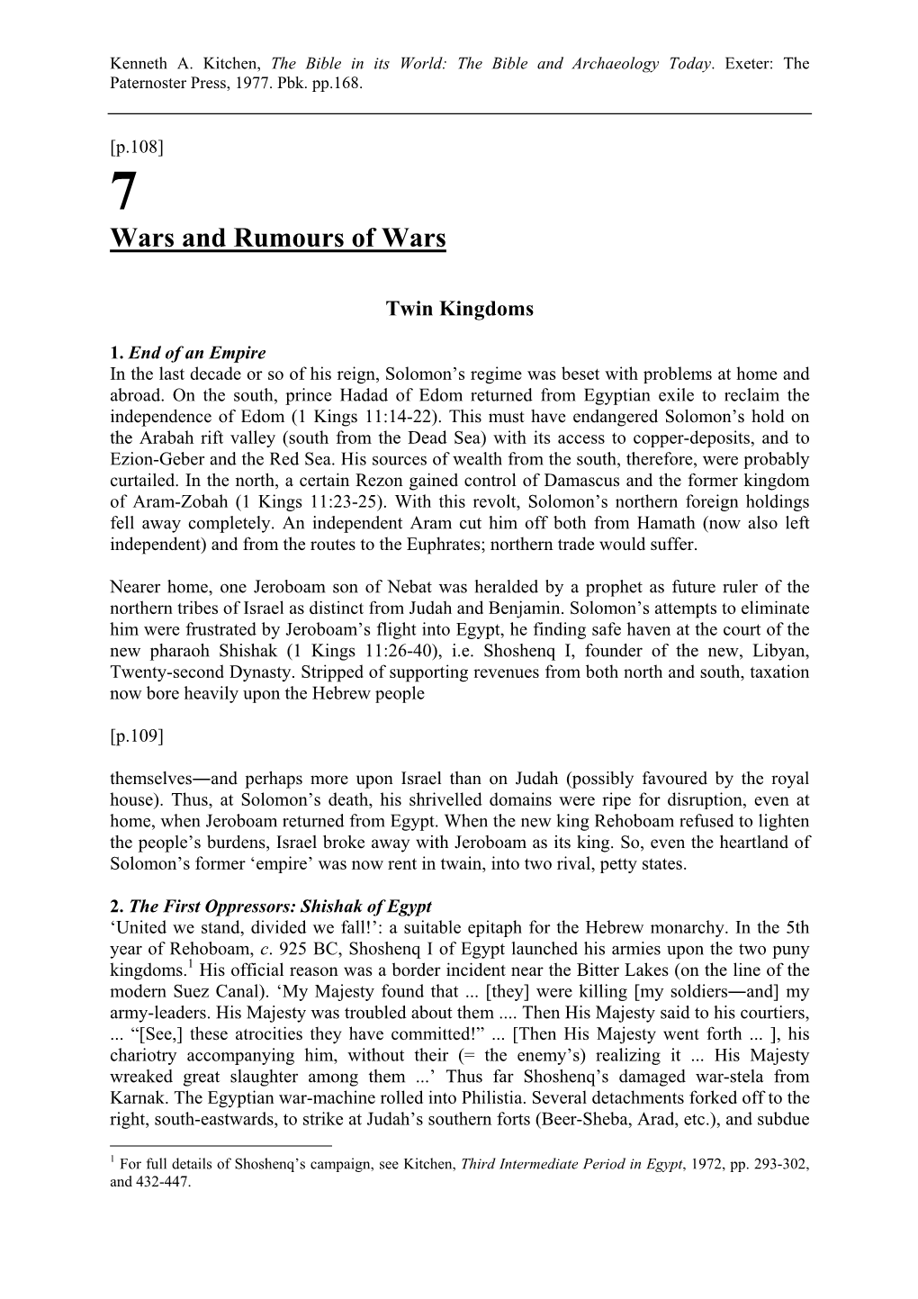 Wars and Rumours of Wars