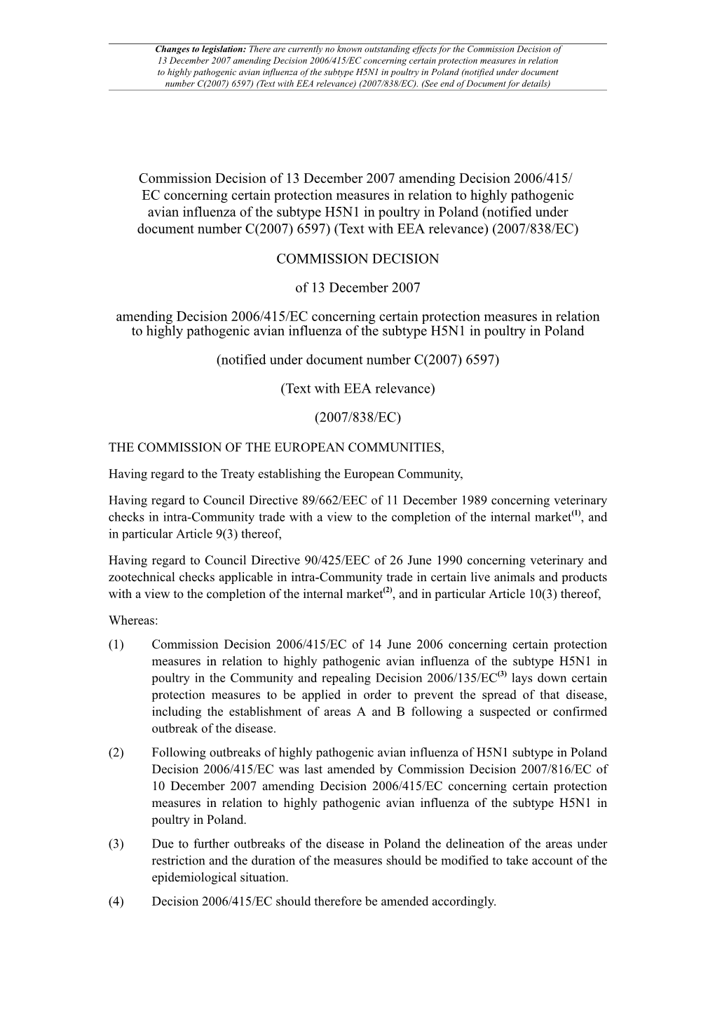 Commission Decision of 13 December 2007