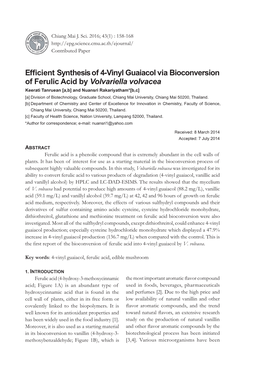 Efficient Synthesis of 4-Vinyl Guaiacol Via Bioconversion of Ferulic Acid By