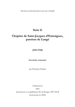 Série G Chapitre De Saint-Jacques D'entraigues, Paroisse De Langé