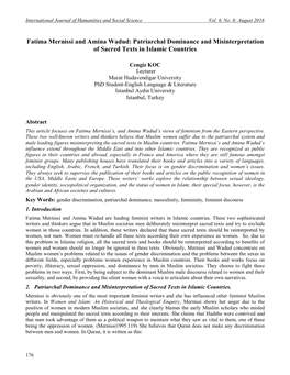 Fatima Mernissi and Amina Wadud: Patriarchal Dominance and Misinterpretation of Sacred Texts in Islamic Countries