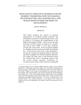 Benevolent Assistance Or Bureaucratic Burden?: Promoting Effective Haitian Reconstruction, Self-Governance, and Human Rights Under the Right to Development