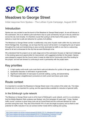 Meadows to George Street Initial Response from Spokes – the Lothian Cycle Campaign, August 2018