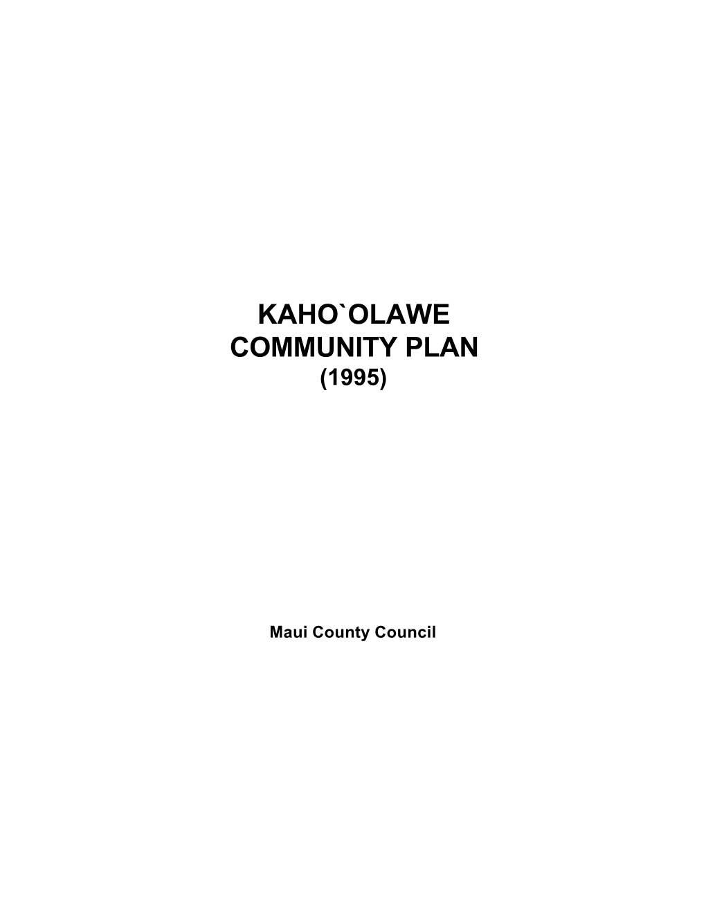 Kaho`Olawe Community Plan (1995)