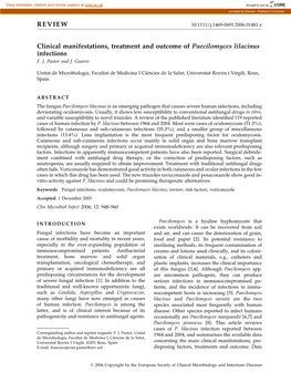 Clinical Manifestations, Treatment and Outcome of Paecilomyces Lilacinus Infections F