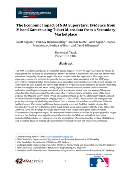 The Economic Impact of NBA Superstars: Evidence from Missed Games Using Ticket Microdata from a Secondary Marketplace
