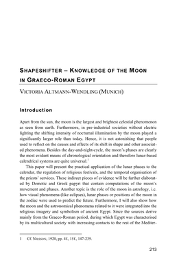 Shapeshifter – Knowledge of the Moon in Graeco-Roman Egypt