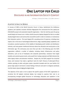 One Laptop Per Child Discourse in an Information Society Context