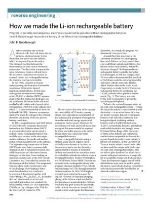 How We Made the Li-Ion Rechargeable Battery Progress in Portable and Ubiquitous Electronics Would Not Be Possible Without Rechargeable Batteries
