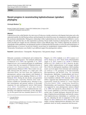 Recent Progress in Reconstructing Lophotrochozoan (Spiralian) Phylogeny