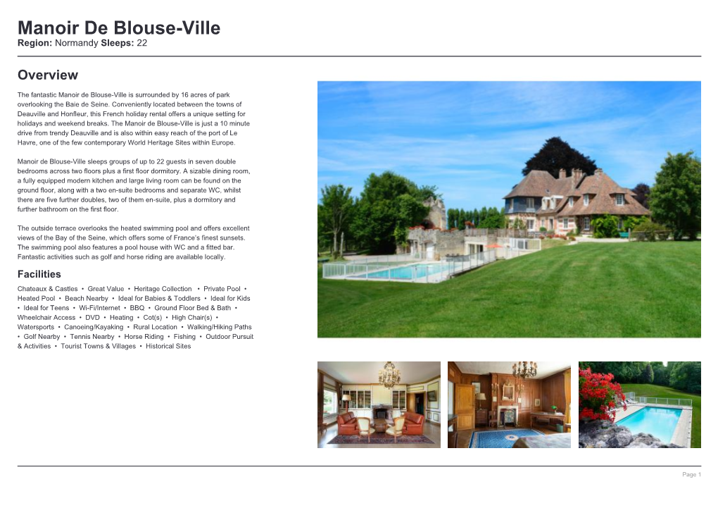 Manoir De Blouse-Ville Region: Normandy Sleeps: 22