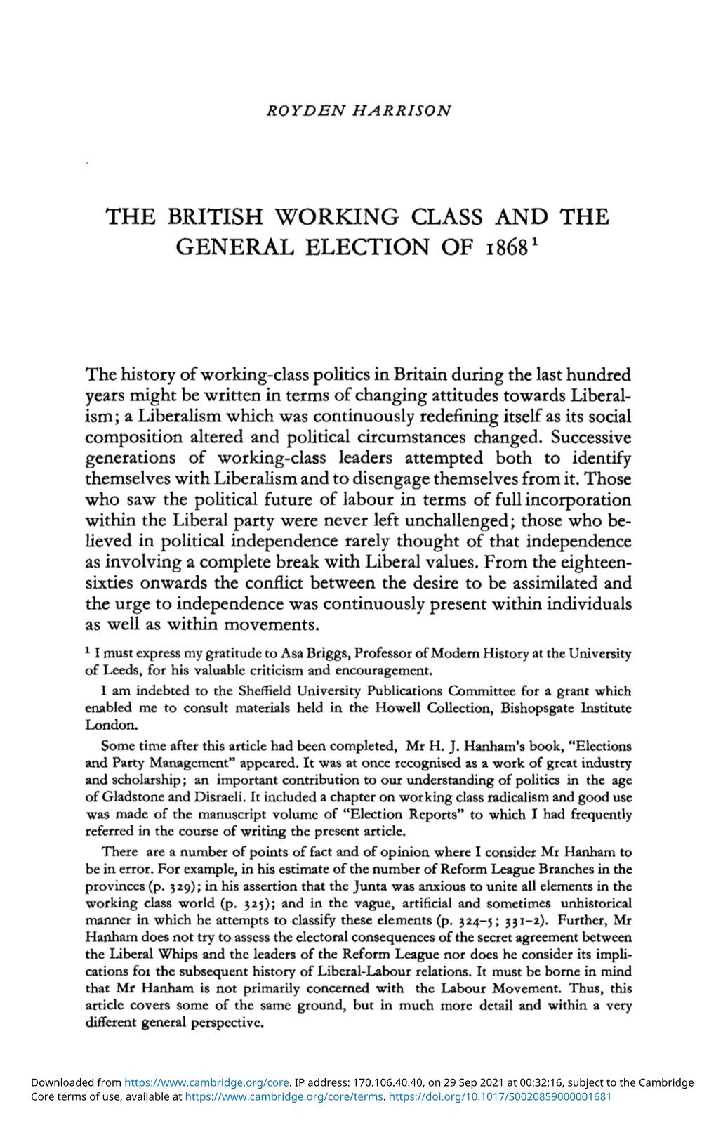 The British Working Class and the General Election of 1868 1